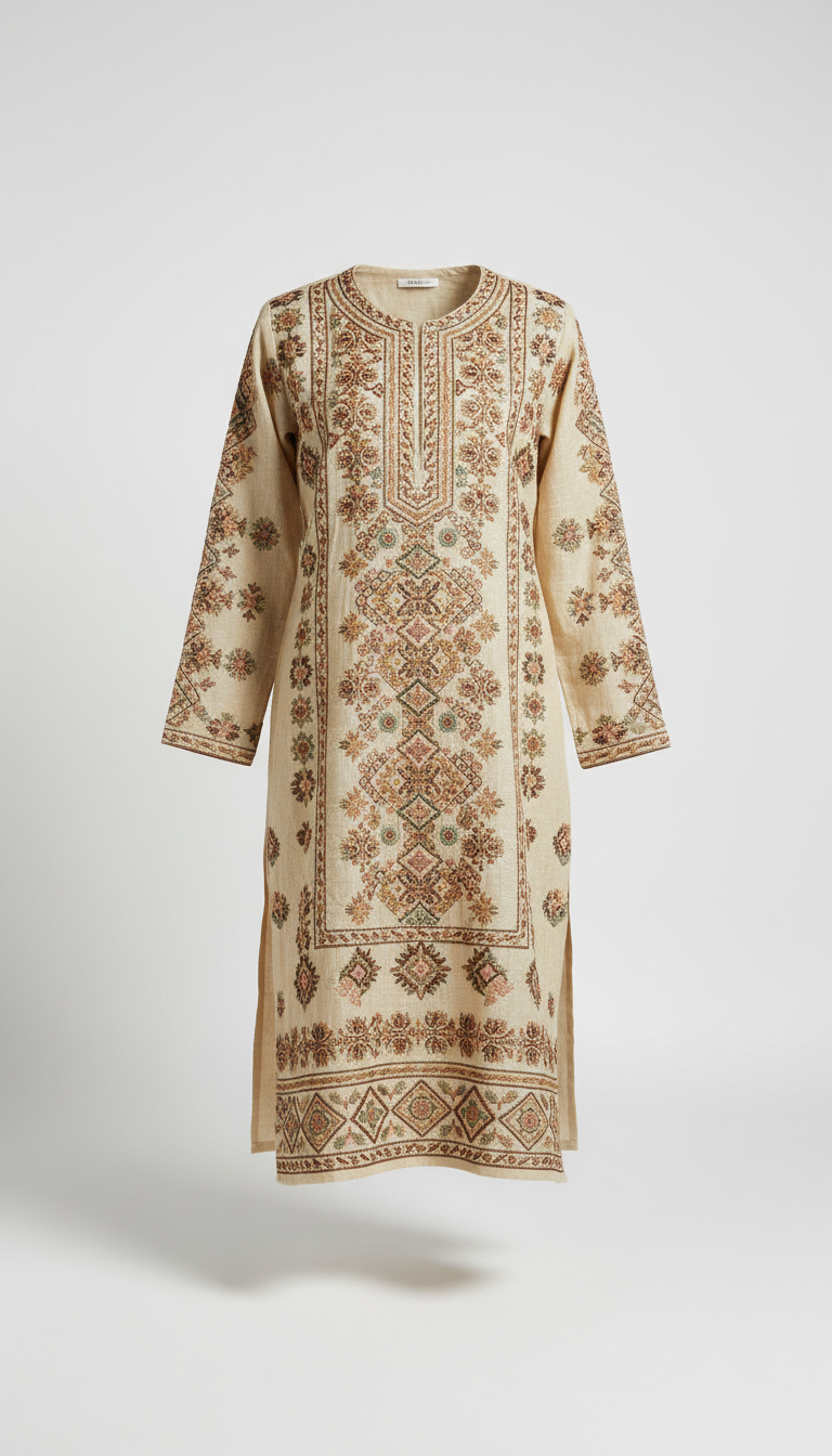 Ivory Sand Embroidered Kurta
