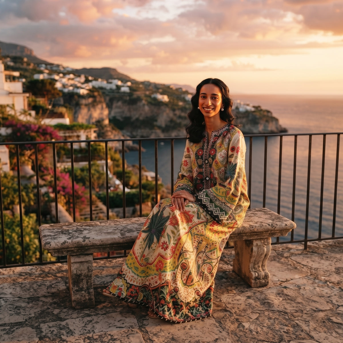 Ivory Floral Paisley Print Maxi Kaftan Dress – Swiss Lawn