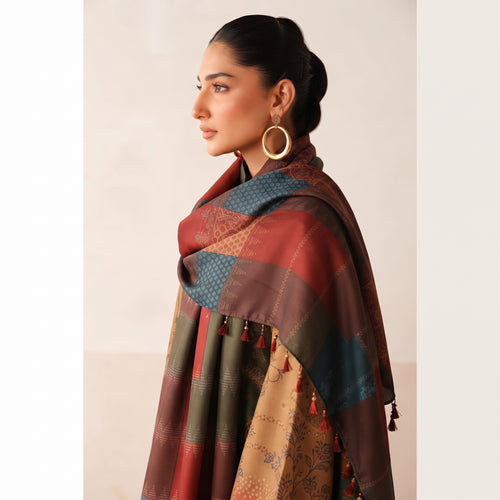 3-Piece Digital Printed Embroidered Suit with Shawl – Silk