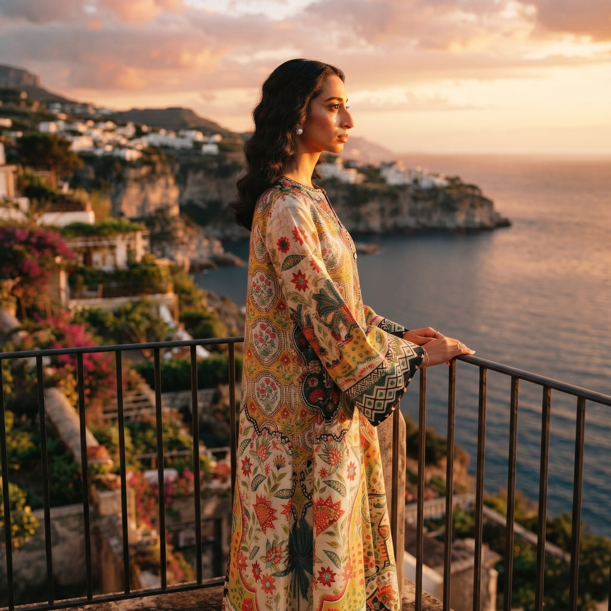 Ivory Floral Paisley Print Maxi Kaftan Dress – Swiss Lawn