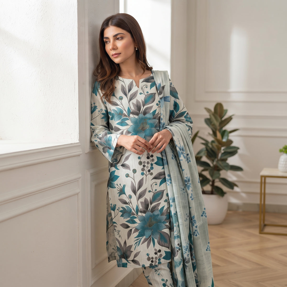Floral Print Lawn 3PC Unstitched Suit – Swiss Lawn