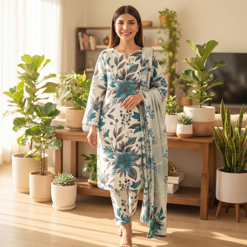 Floral Print Lawn 3PC Unstitched Suit – Swiss Lawn