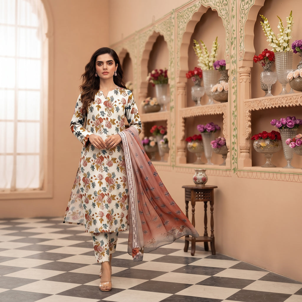 Vintage Rose Printed 3-Piece Ethnic Suit Set – Tana Dora