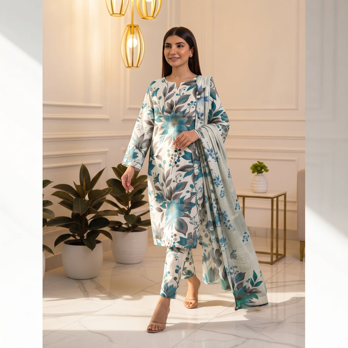 Floral Print Lawn 3PC Unstitched Suit – Swiss Lawn