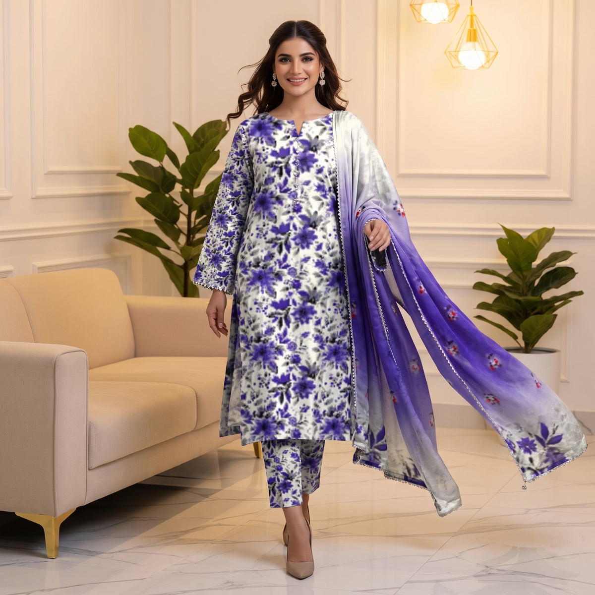Lavender Bloom - 3 Piece Unstitched Suit – Careeb