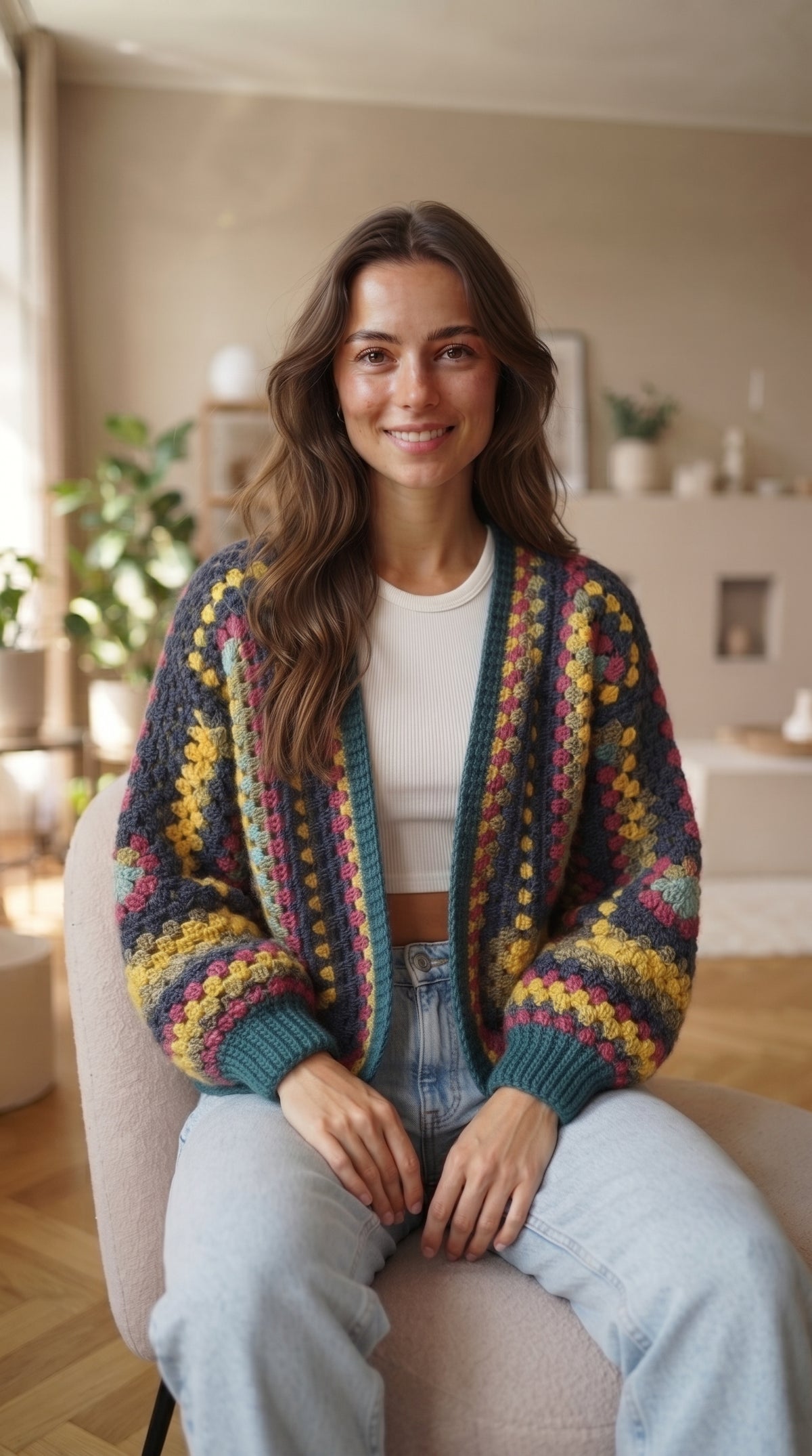Handcrafted Colorful Granny Square Crochet Cardigan – Careeb