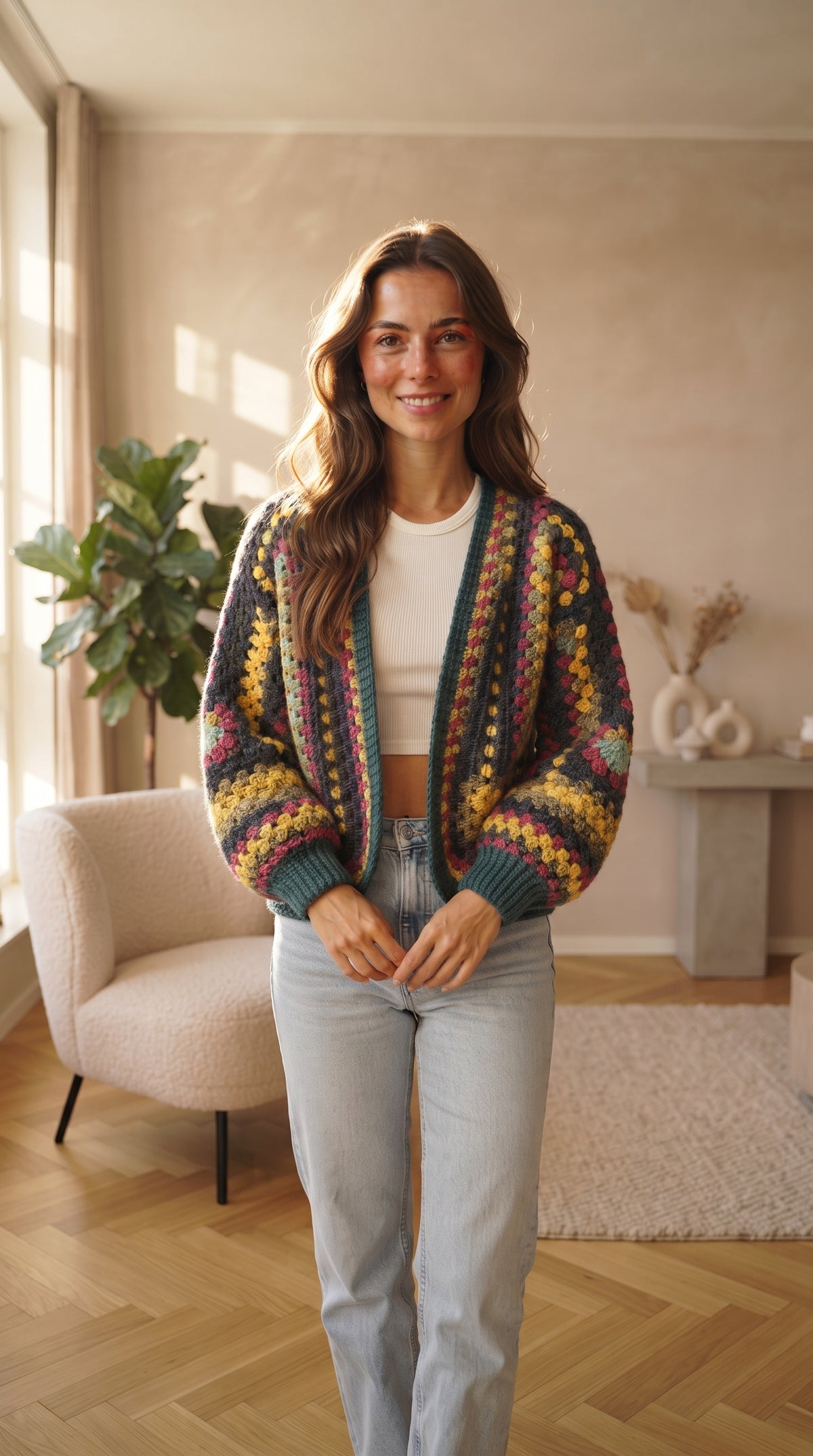 Handcrafted Colorful Granny Square Crochet Cardigan – Careeb