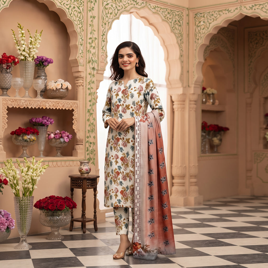 Vintage Rose Printed 3-Piece Ethnic Suit Set – Tana Dora