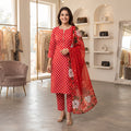Red Polka Dot Kurta Set with Floral Dupatta – Bana Dora