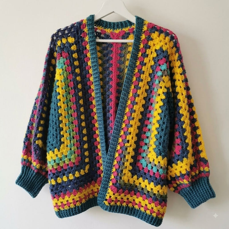 Handcrafted Colorful Granny Square Crochet Cardigan – Careeb
