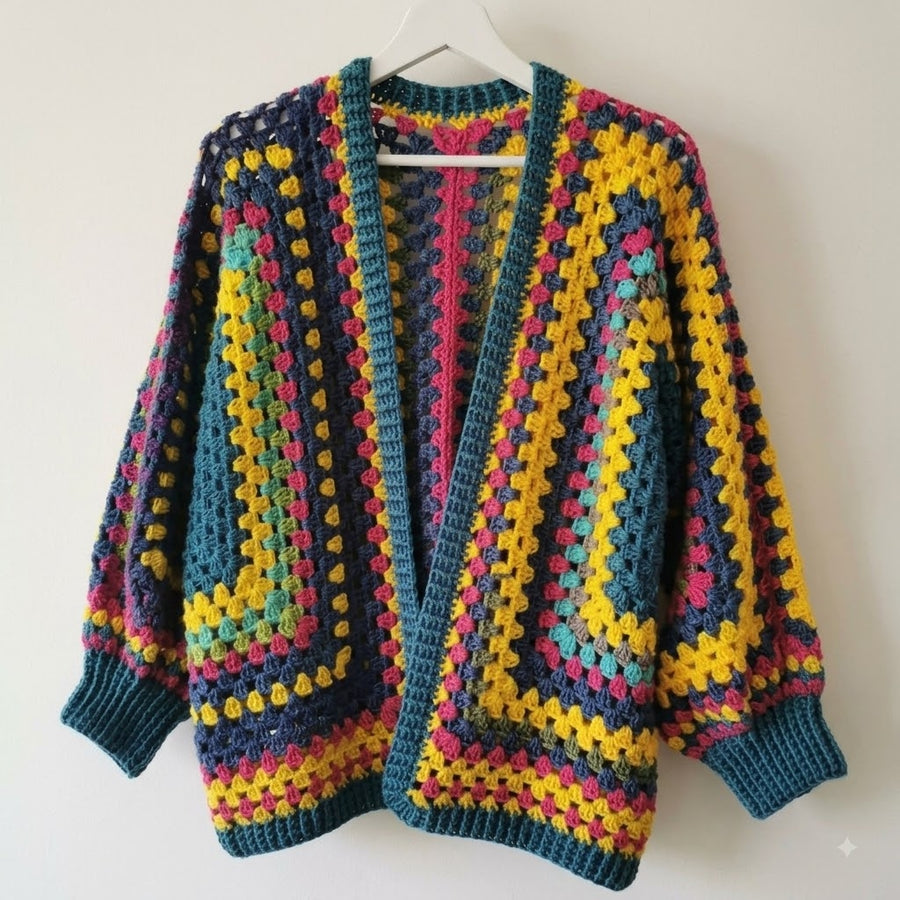 Handcrafted Colorful Granny Square Crochet Cardigan – Careeb