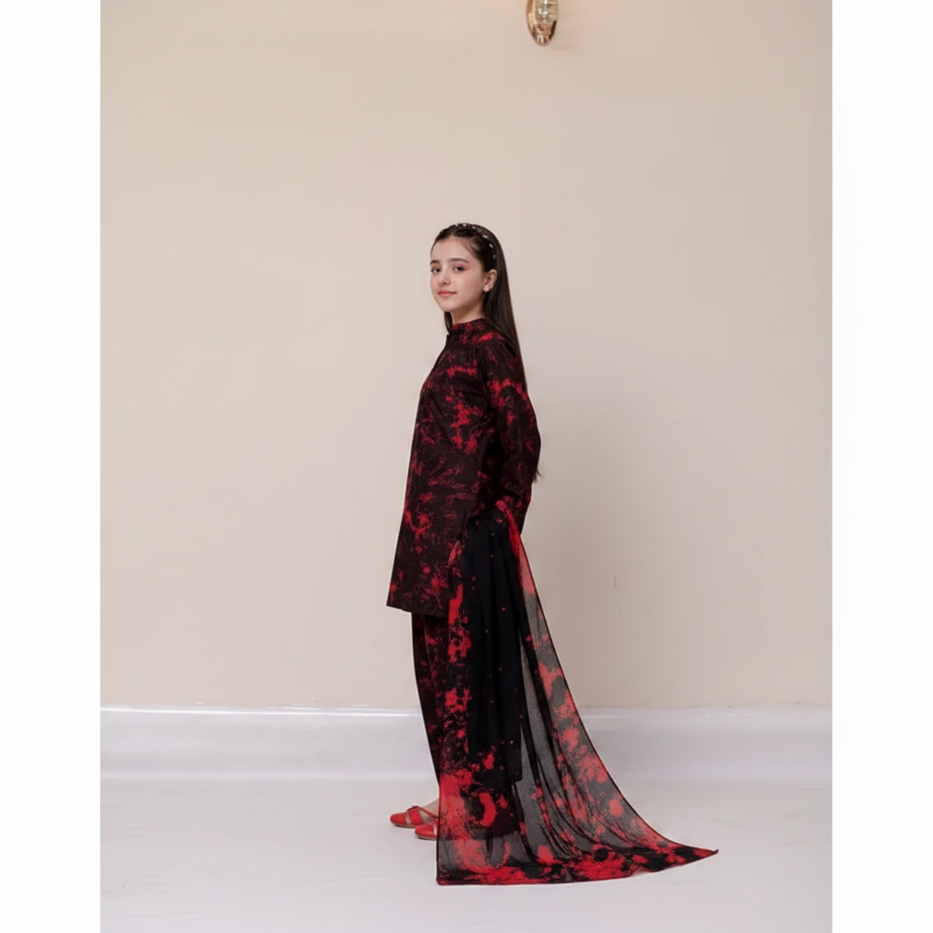Black Red Abstract Suit - Side Profile