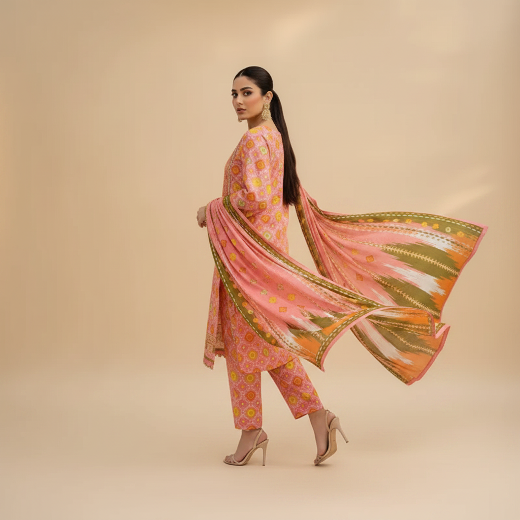 Pink Floral Suit - Walking Pose