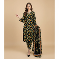 Black Floral Printed 3-Piece Suit - Kameez Trouser Dupatta