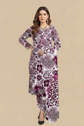 White Plum Dahlia Floral Lawn Suit - Front Pose