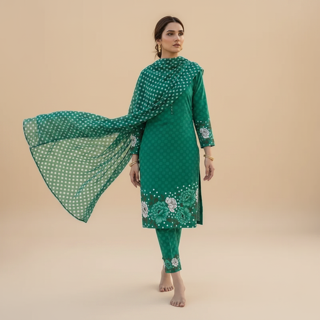 Teal Green Suit - Walking Pose