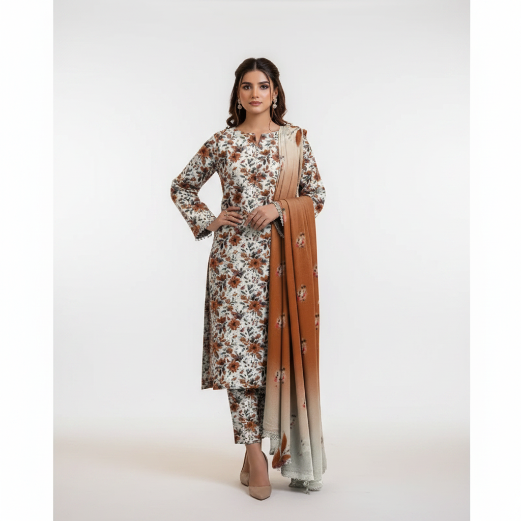 White Floral Suit - Front Pose