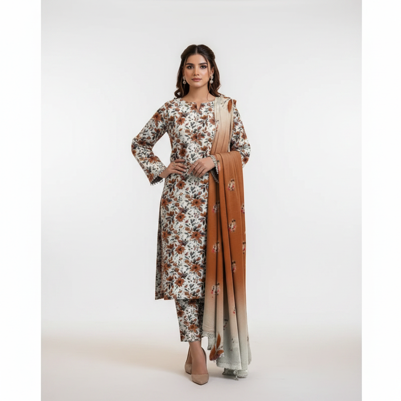 White Floral Suit - Front Pose