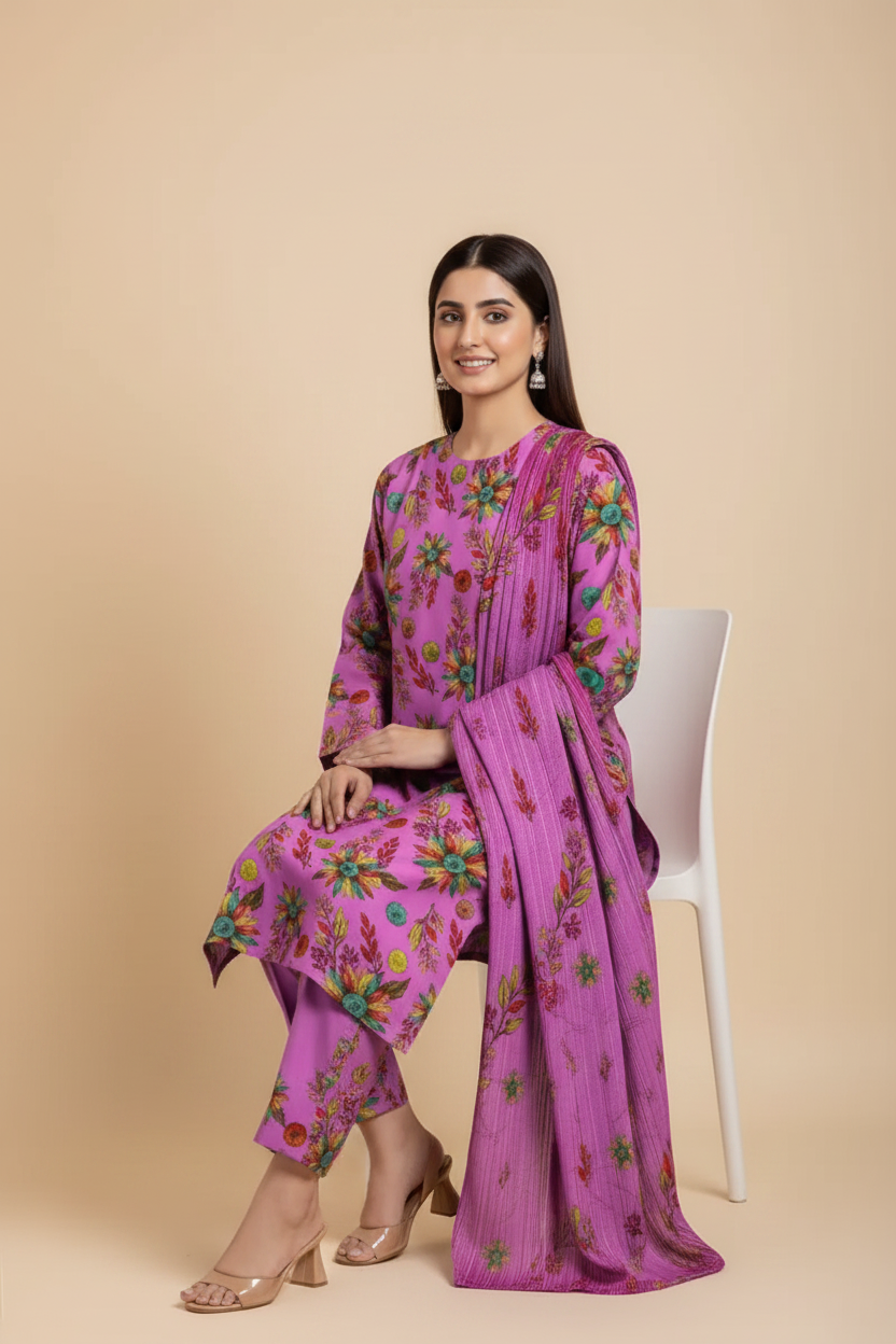 Purple Floral Suit - Sitting Pose