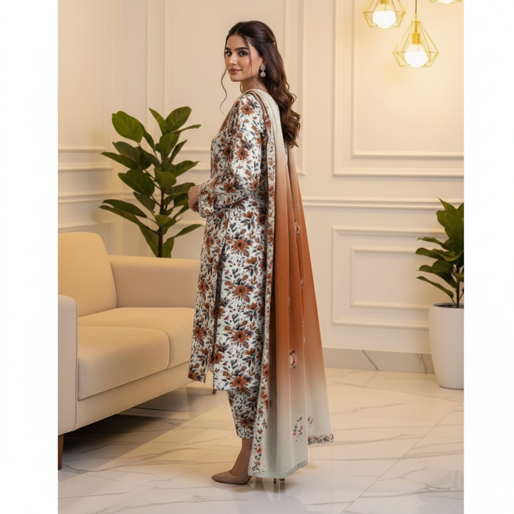White Floral Suit - Side Profile