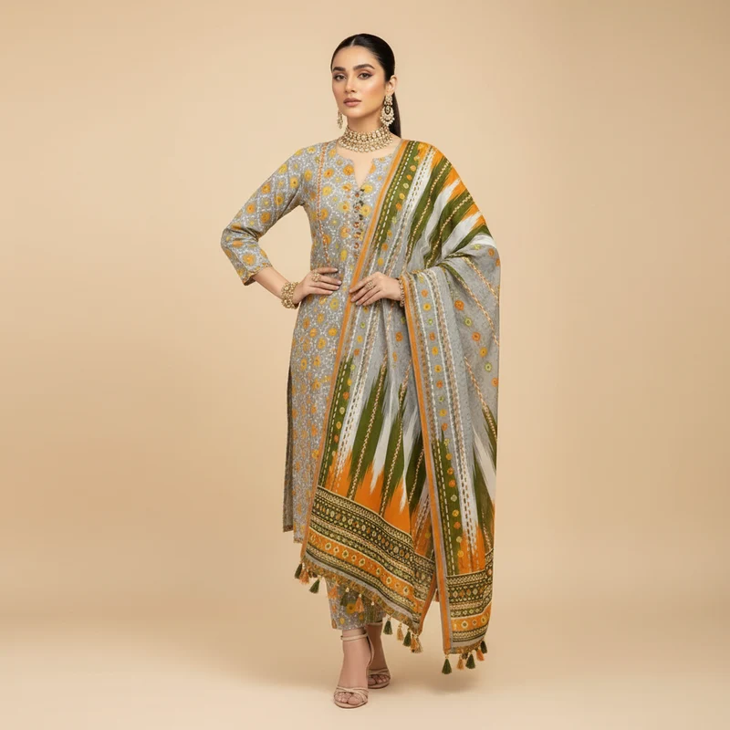 Grey Floral Luxury 3-Piece Suit - Original