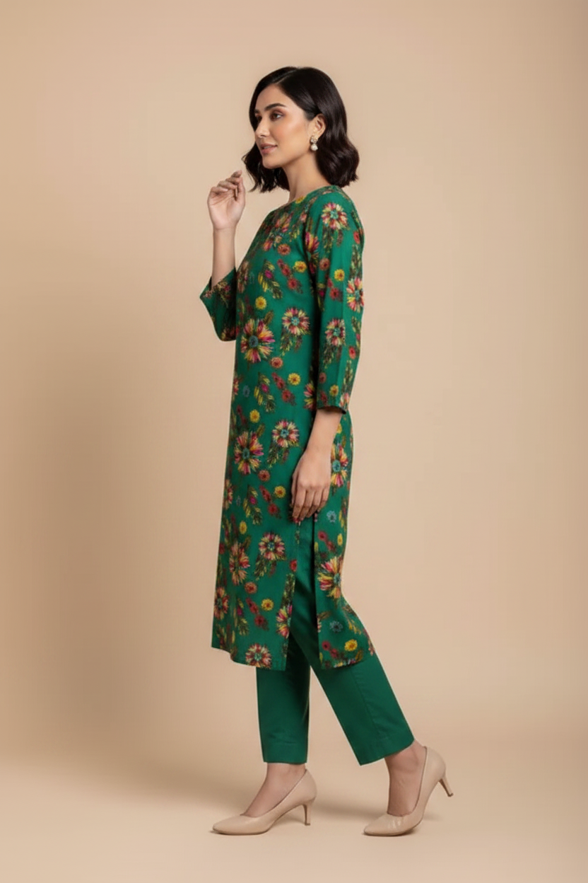 Green Floral Suit - Side Pose