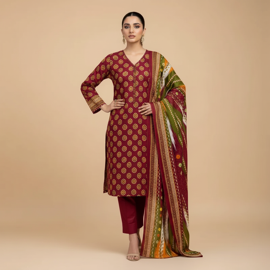 Maroon Bandhani Suit - Front Pose