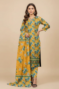 Mustard Yellow Teal Floral Lawn Suit - Front Pose