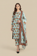 Mint Green Floral Lawn 3-Piece Suit - Pose 3