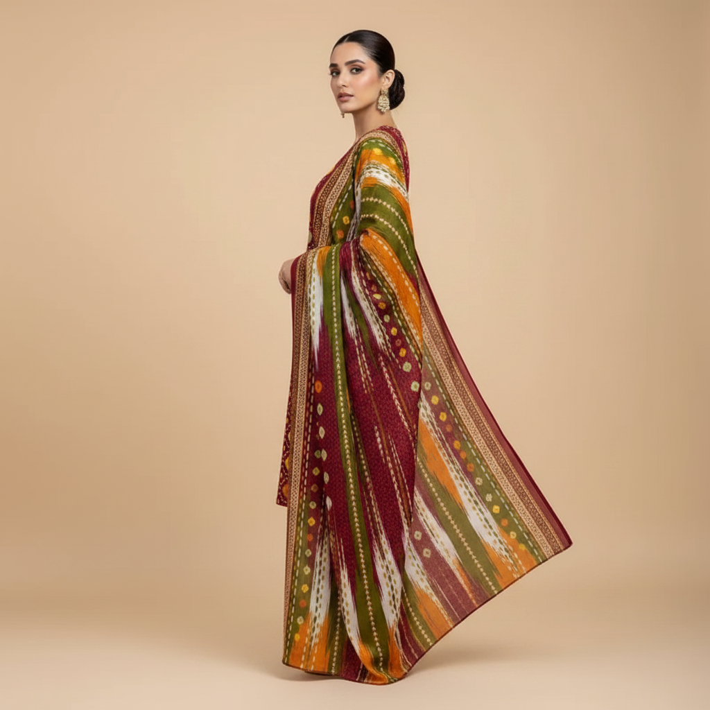 Maroon Bandhani Suit - Side Profile