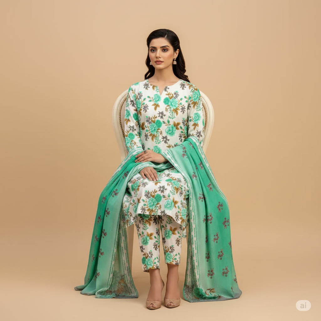 White Mint Suit - Sitting Pose