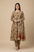 Beige Floral Suit - Front Pose