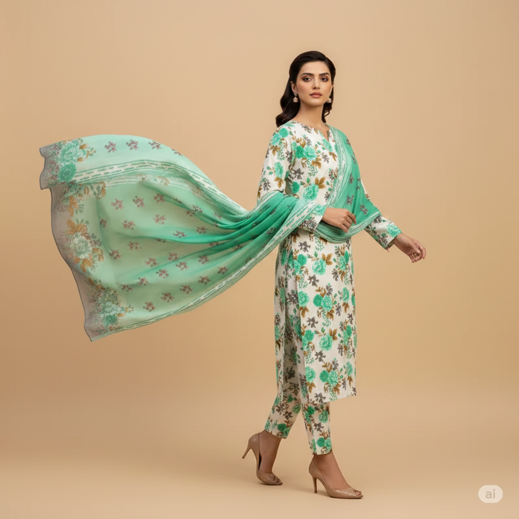 White Mint Suit - Walking Pose