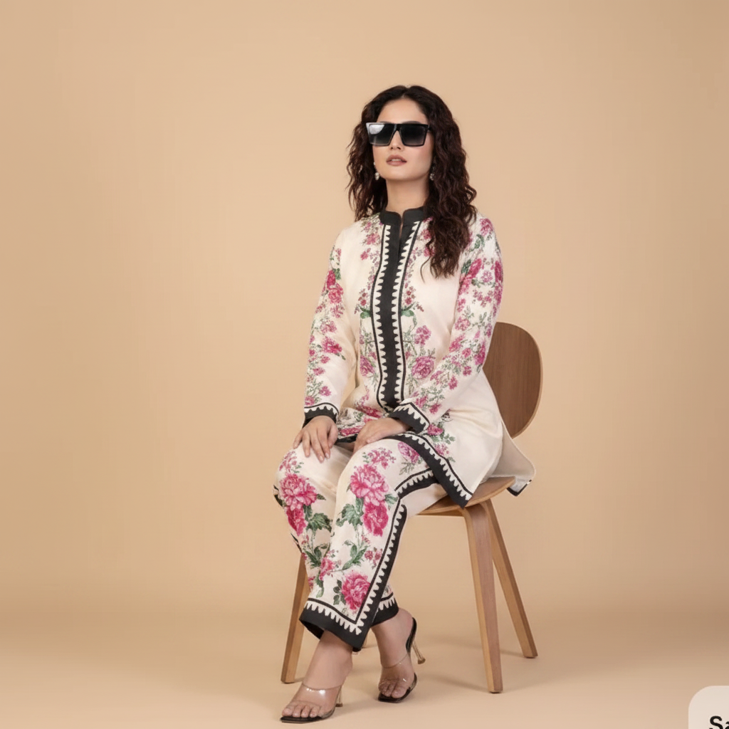 Floral Bloom Co-Ord Set - Sitting Pose