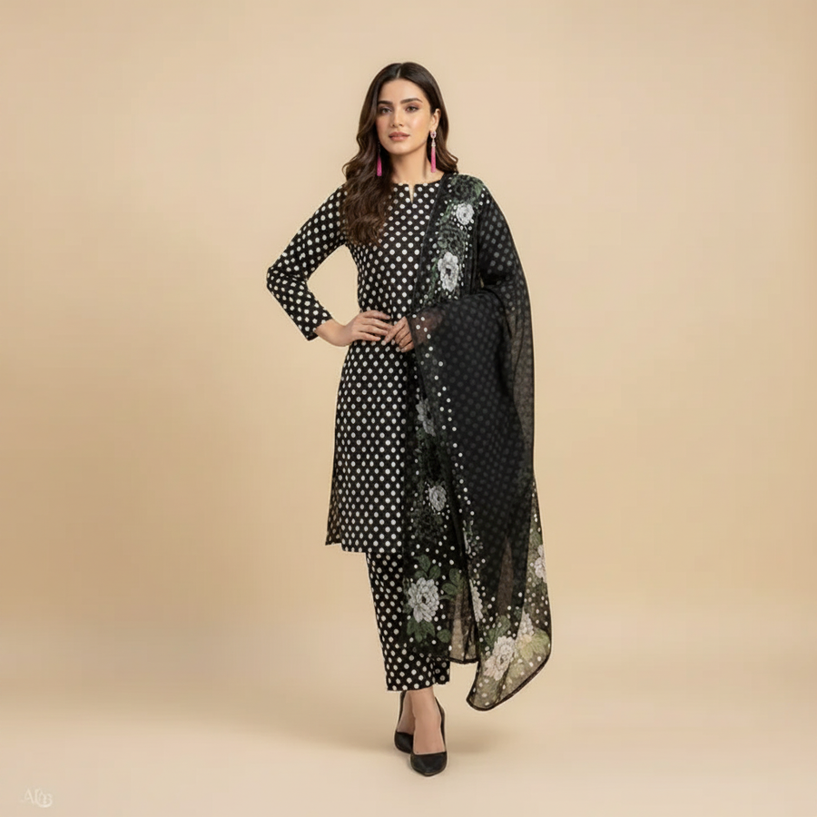 Black Polka Dot Suit - Front Pose