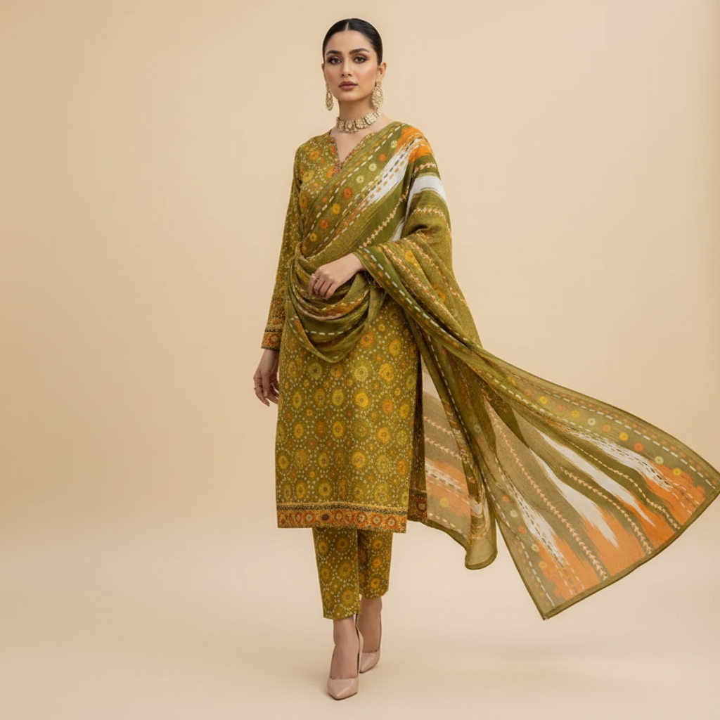 Olive Green Suit - Walking Pose