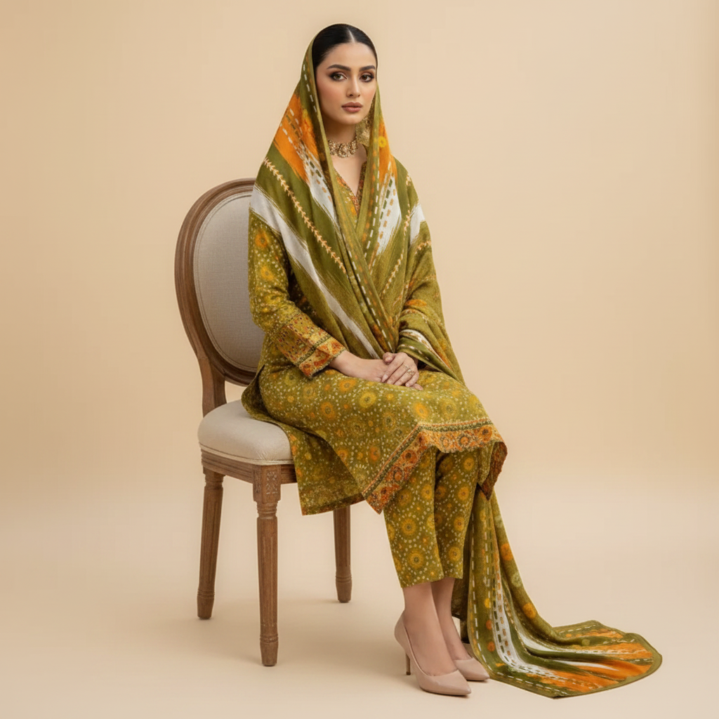 Olive Green Suit - Sitting Pose