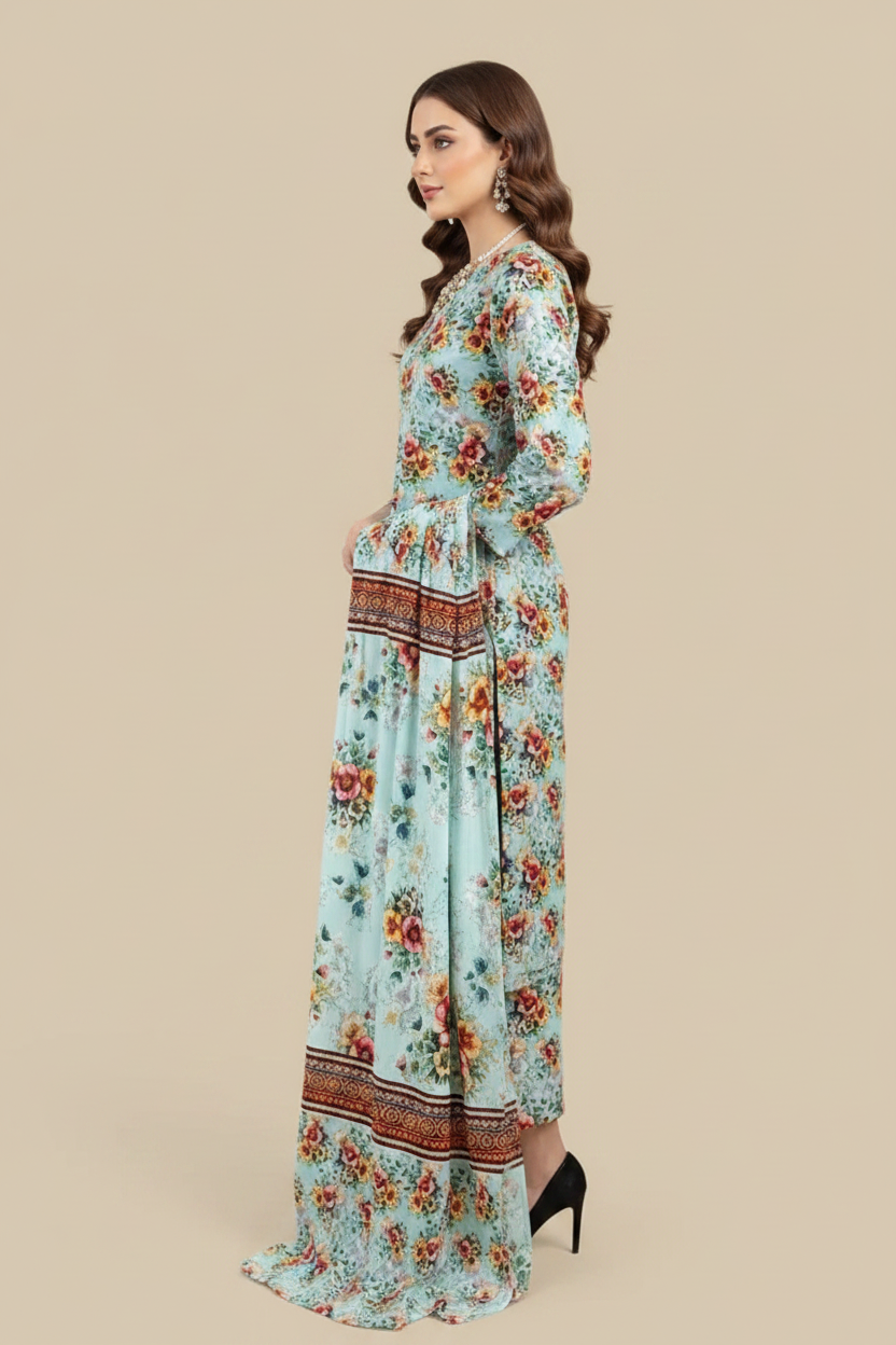 Mint Green Floral Lawn 3-Piece Suit - Pose 2