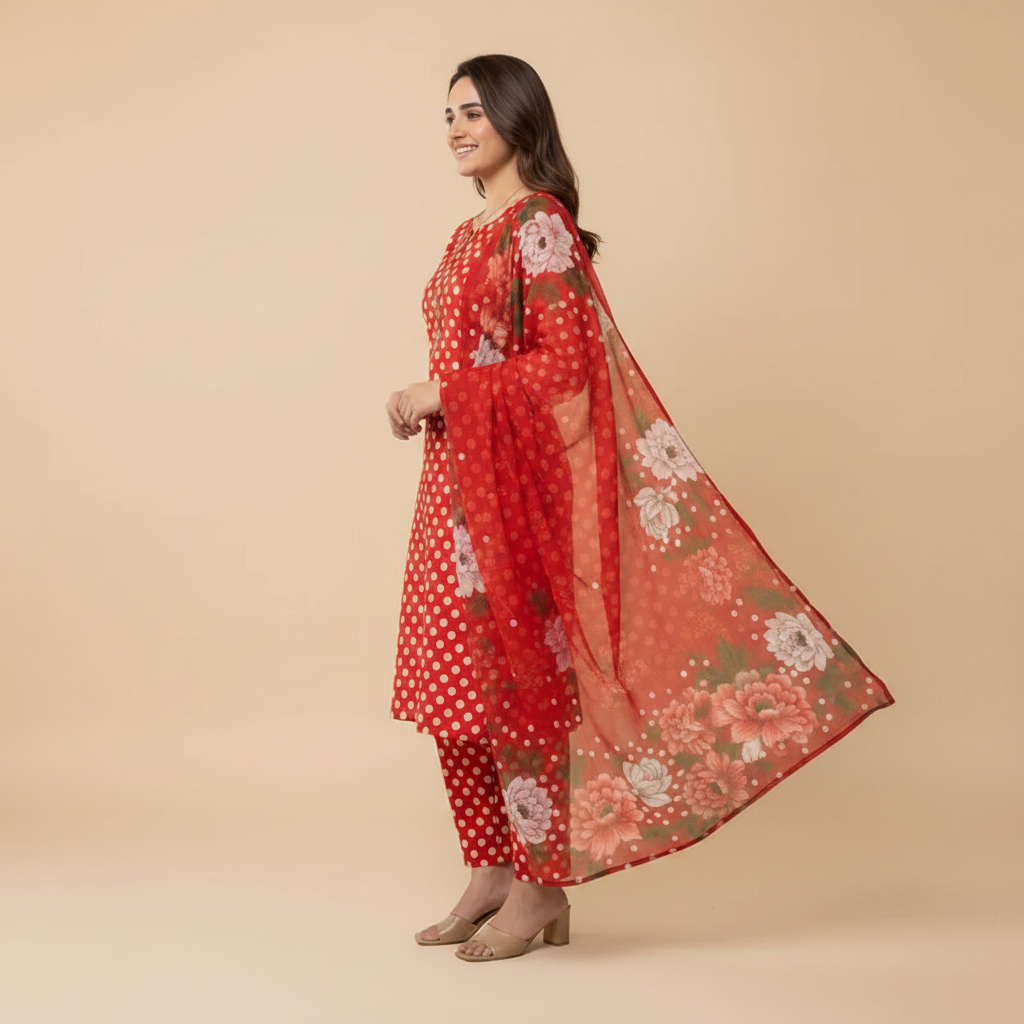 Red Polka Dot 3-Piece Suit - Side Pose