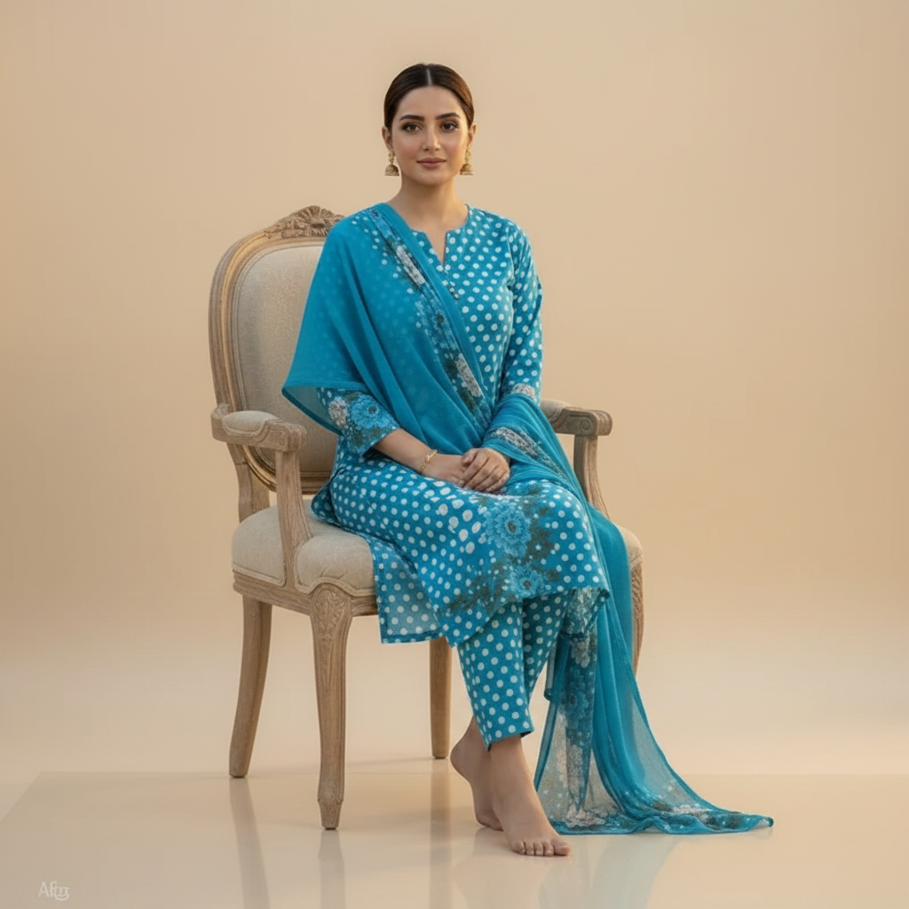 Sky Blue Suit - Sitting Pose