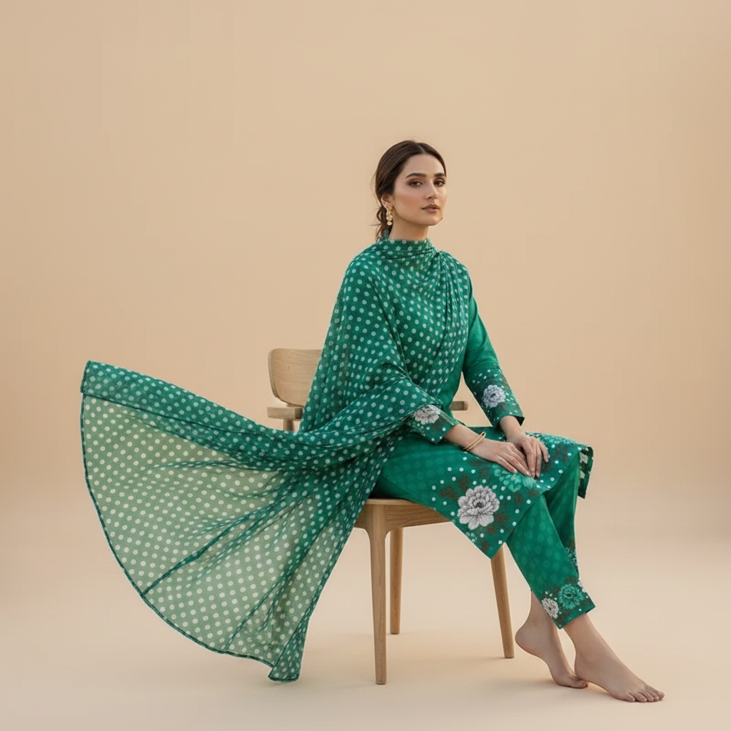 Teal Green Suit - Sitting Pose