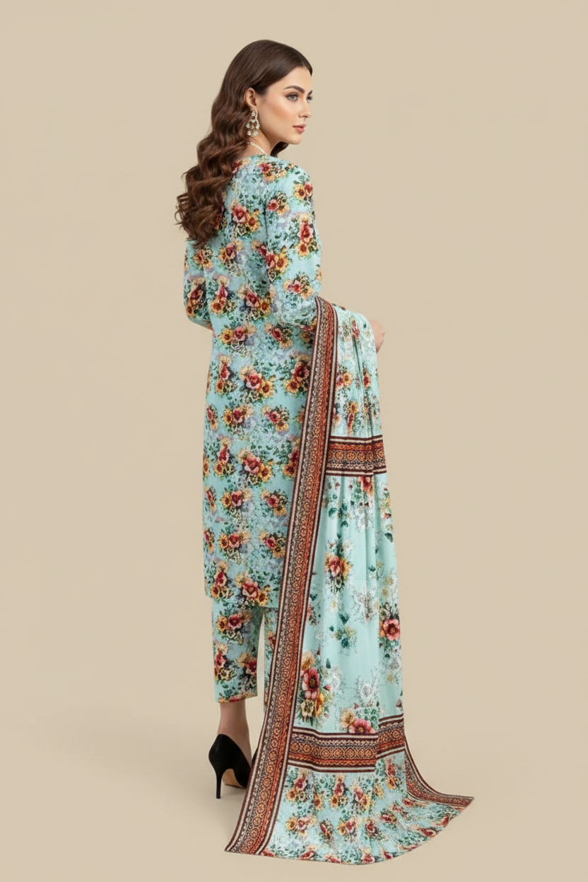 Mint Green Floral Lawn 3-Piece Suit - Pose 4