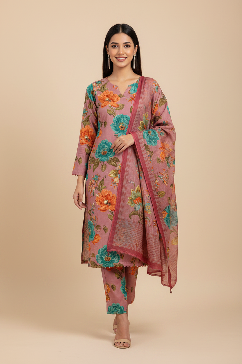 Pink Floral Suit - Walking Pose