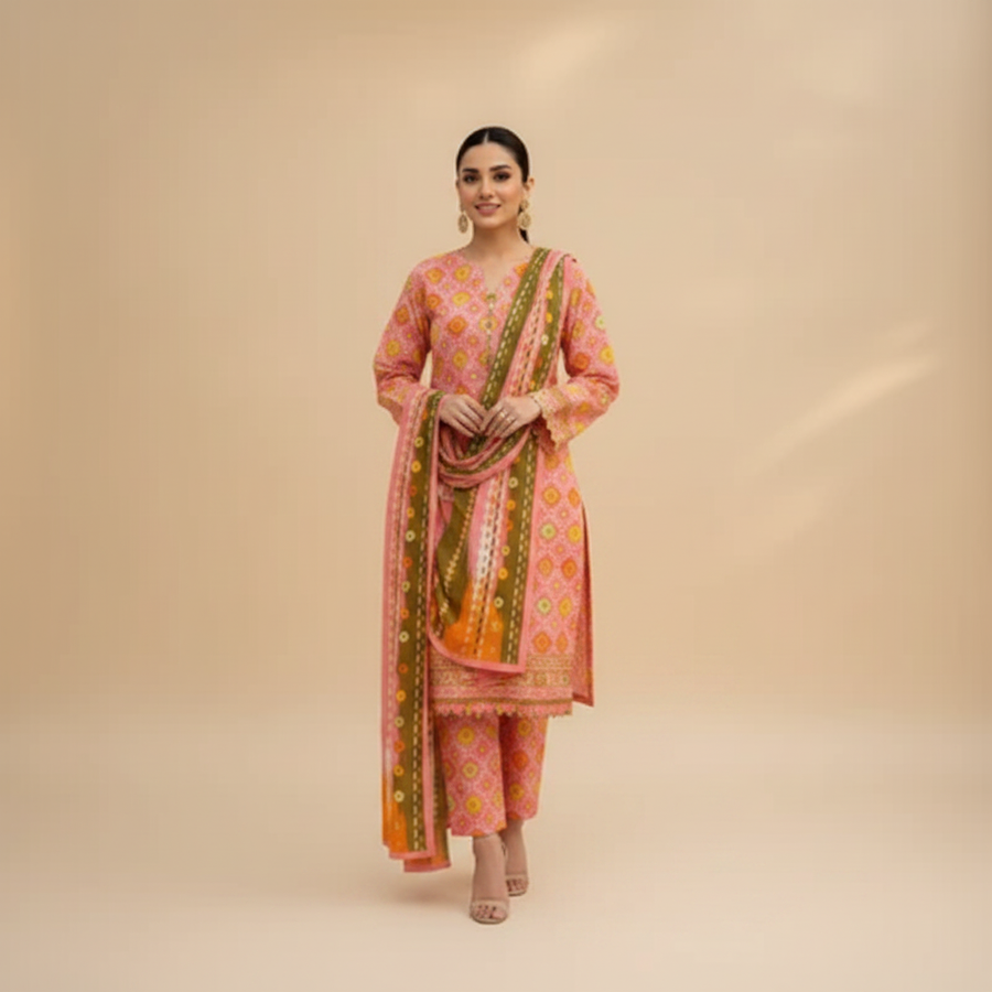 Peach Floral 3-Piece Suit - Front Pose