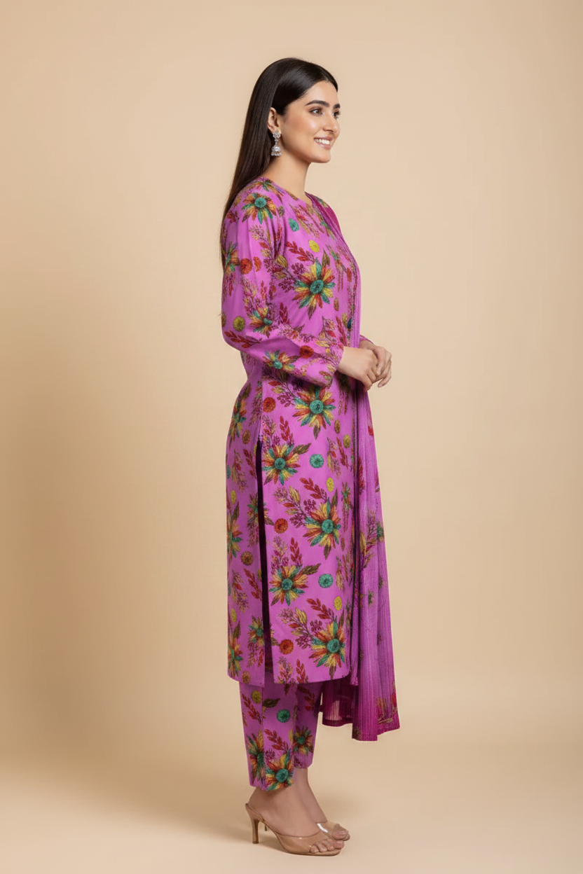 Purple Floral Suit - Side Pose
