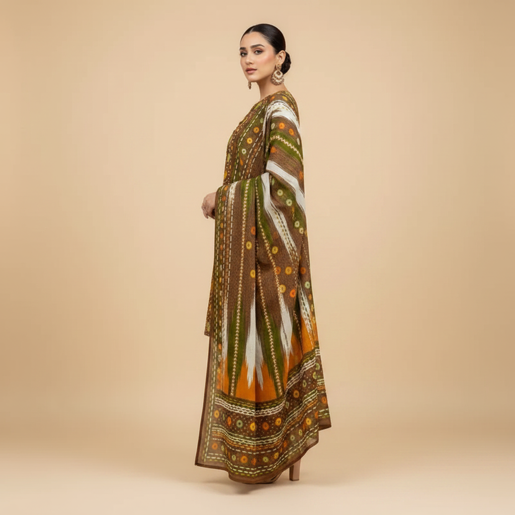 Brown Bandhani Suit - Side Profile