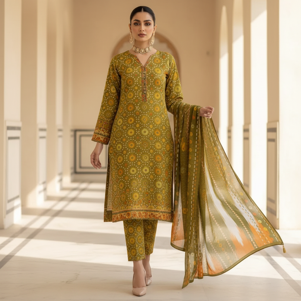 Olive Green Suit - Front Pose