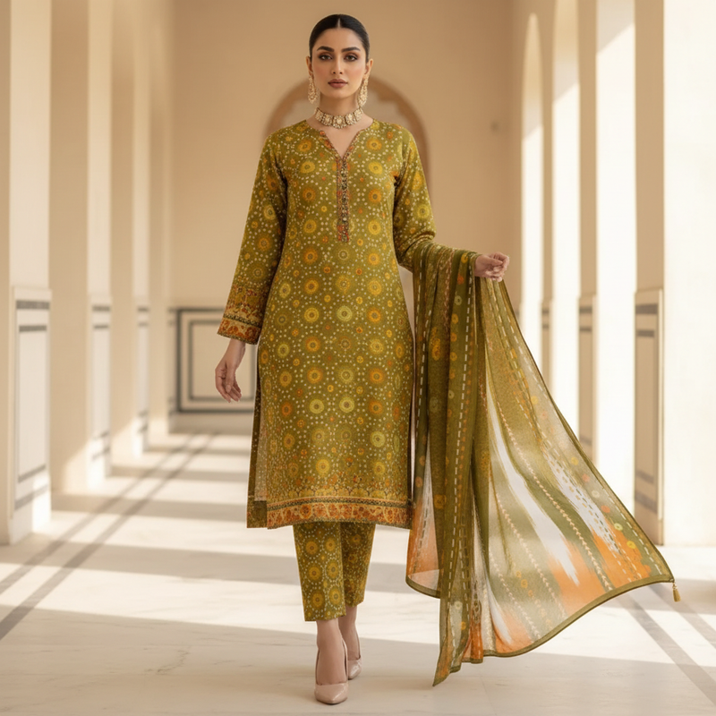 Olive Green Suit - Front Pose