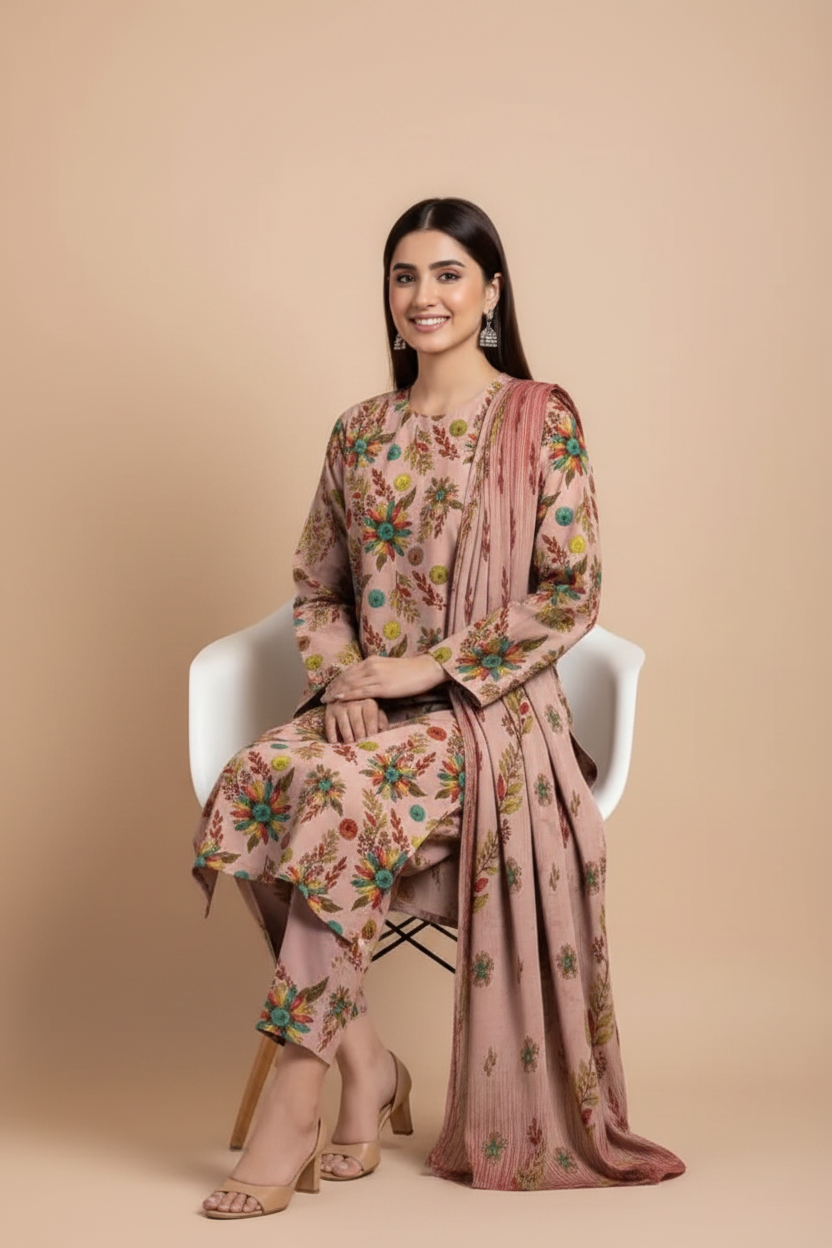 Pink Floral Suit - Sitting Pose