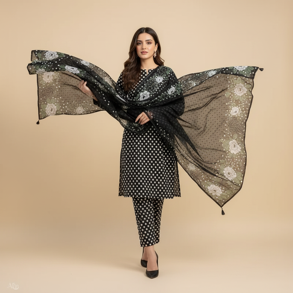 Black Polka Dot Suit - Walking Pose